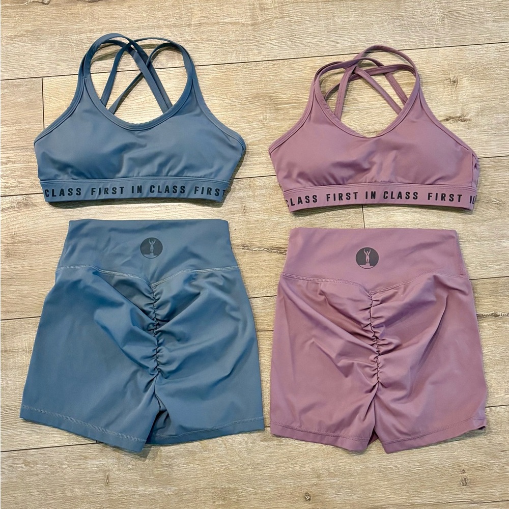 Two-Piece Sports Bra and Shorts Set in Blue and Purple - bundle!